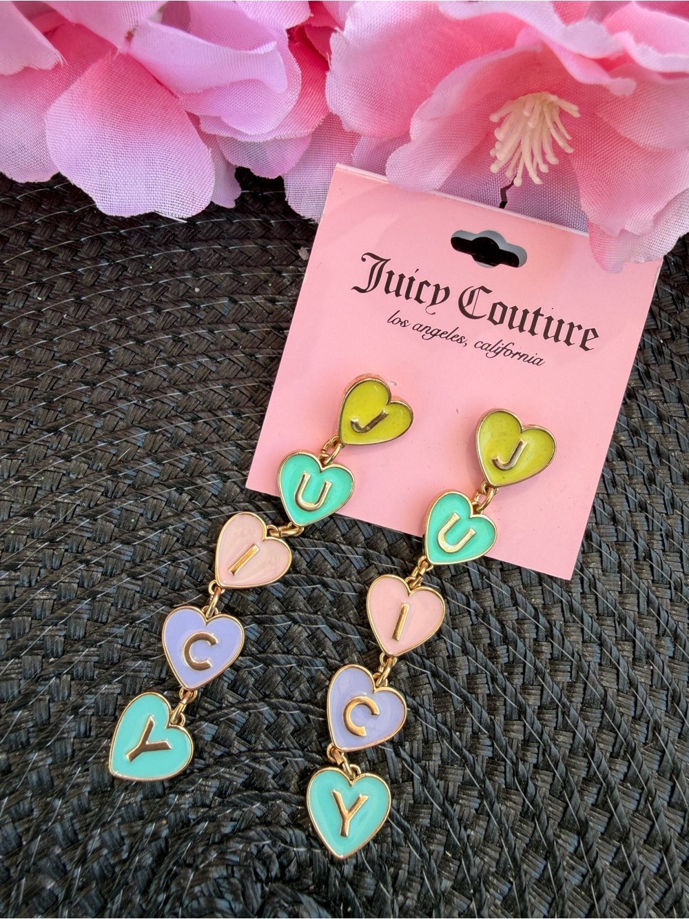 Juicy Couture Pastel Heart 'JUICY' Dangle Earrings